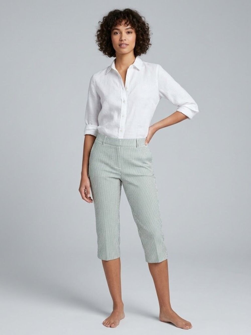 Lane Bryant 4 Season Slim Capri Pants Womens 18 Green White Stripe NWT